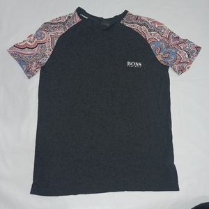 Small Hugo Boss fitted T-shirt charcoal grey with printed sleeves
